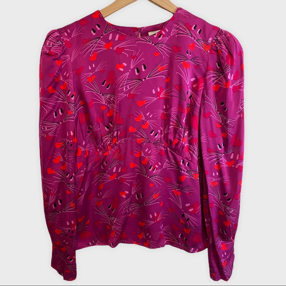 & Other Stories Pink Heart Cat Face Blouse Capsule Collection Size 2